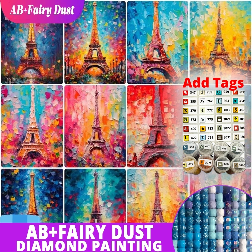 

Фея Пыль AB поставляется с наклейками DMC Алмазная картина Эйфелева башня Красочный пейзаж Мозаика Вышивка 5D DIY 2025 Новые наборы Cr