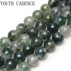 Natural Stone 5A Moss Grass Agates Bead Round Loose Spacer Beads For Jewelry Making DIY Bracelet Necklace Accessories 15