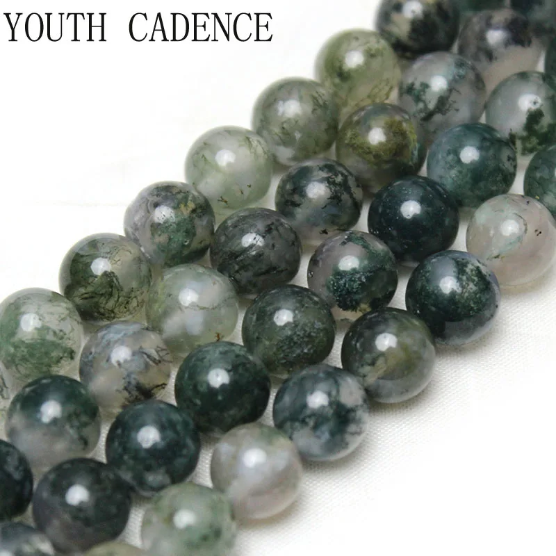 Natural Stone 5A Moss Grass Agates Bead Round Loose Spacer Beads For Jewelry Making DIY Bracelet Necklace Accessories 15