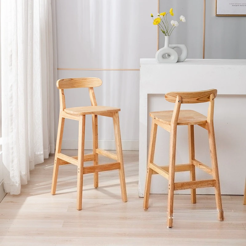 

Modern and minimalist Nordic style solid wood bar chairs, solid wood front desk stools, restaurant high stools, bar backrests
