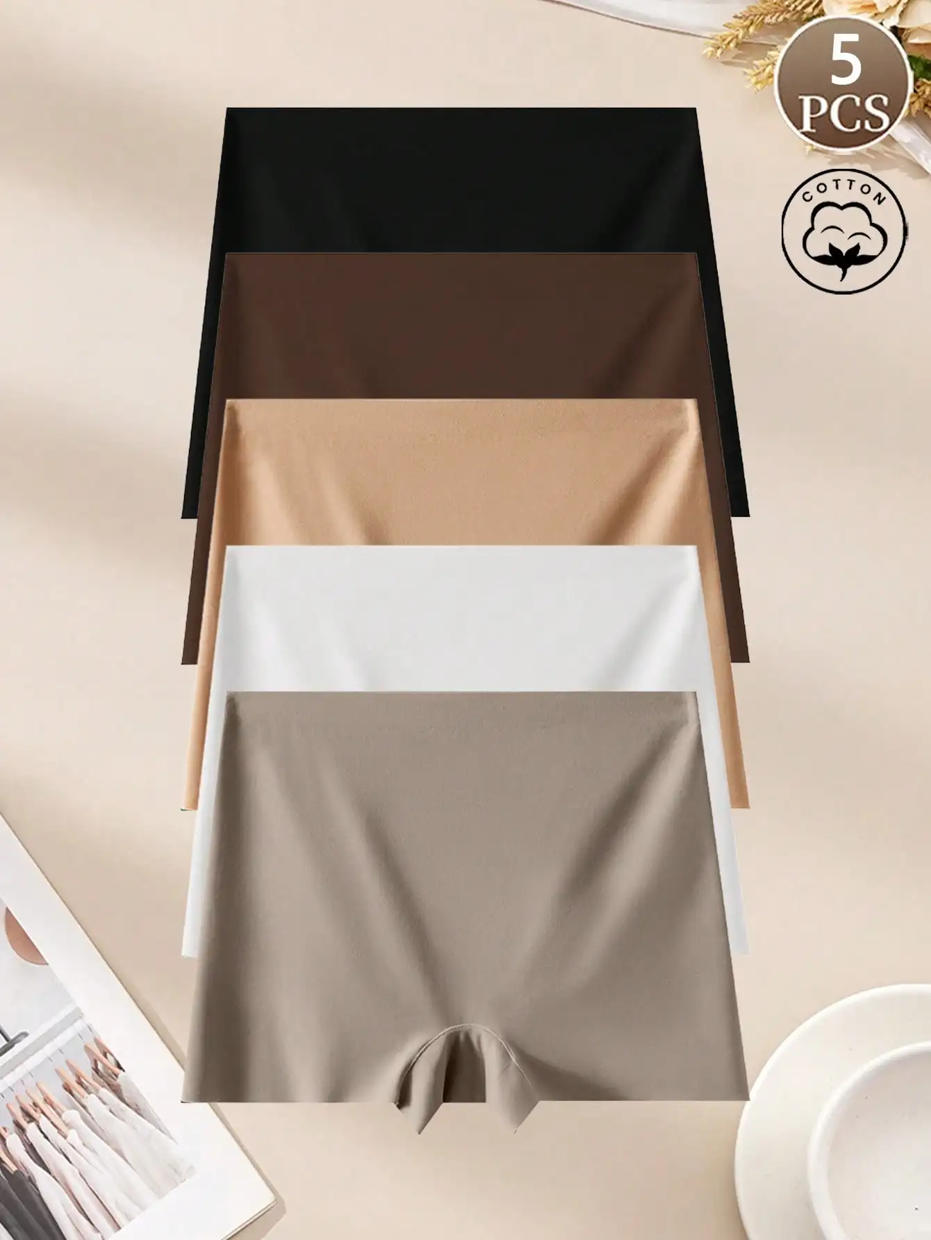 5PCS women's solid color high waisted soft and comfortable underwear, suitable for daily, family, dating, and commuting women's