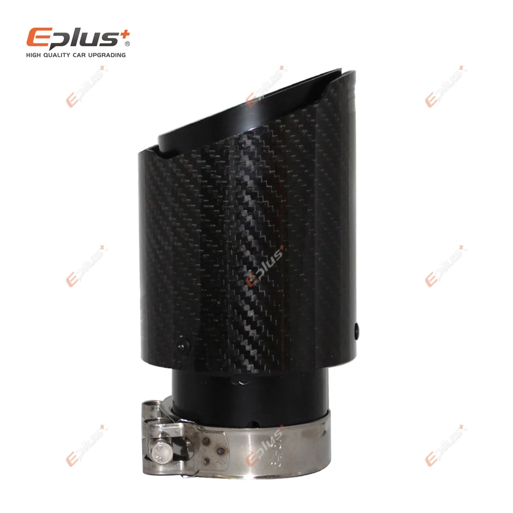 Universal Car Glossy Carbon Fiber Muffler Tip Exhaust System Pipe Mufflers Nozzle Straight Stainless Black