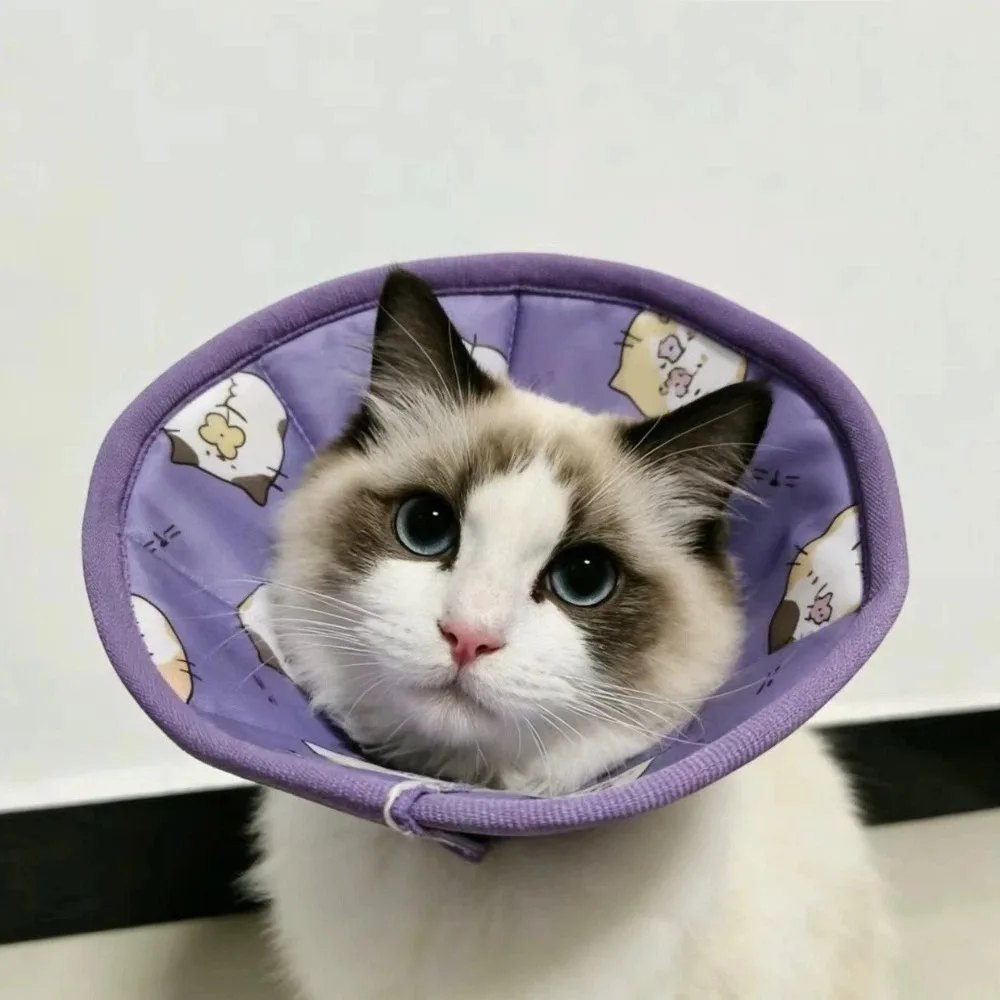 Adjustable Pet Elizabeth Collar Cartoon Pattern Breathable Pet Recovery Cone Soft Waterproof Cat Head Cover Post-Operative Care