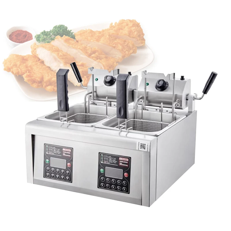 Electric Deep Fryer with 10 Preset Times 6L 8L 12L Countertop Stainless Steel Automatic Lifting Frye Machine