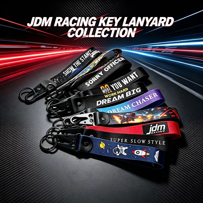 JDM Racing Car Key Lanyard 19-20cm Woven Key Strap Keychain Wrist Strap with Eagle Beak Hook Auto Key Holder Accessories for Men