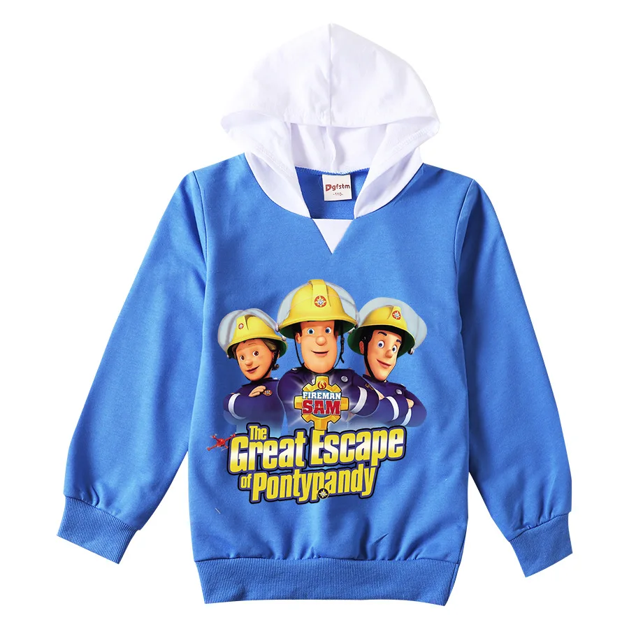 Fireman Sam Costume Kids Long Sleeve Sweatshirt Toddler Girls Sweater Children Cartoon Firefighter Hoodies Baby Boys Outwear Top