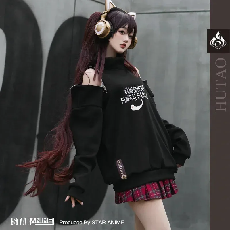 DY20Game Anime Genshin Impact Hu Tao Cosplay Harajuku Moda Hoodies Casaco Suéter Solto Outono Inverno Casual Moletom Jacketb