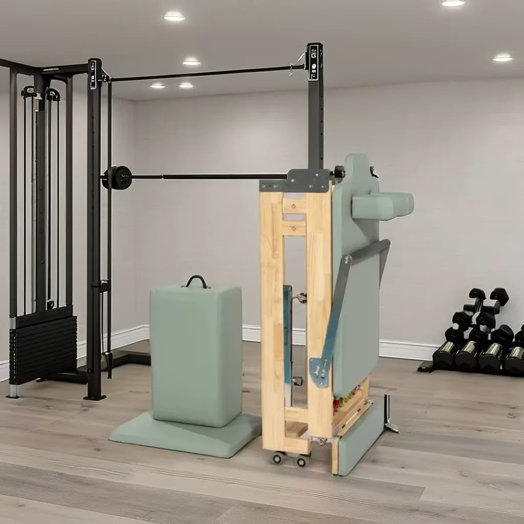 

Durable Oak Wood Pilates Studio Reformer Machine Expandable Legs Folding Bed Foldable Pilates Machine