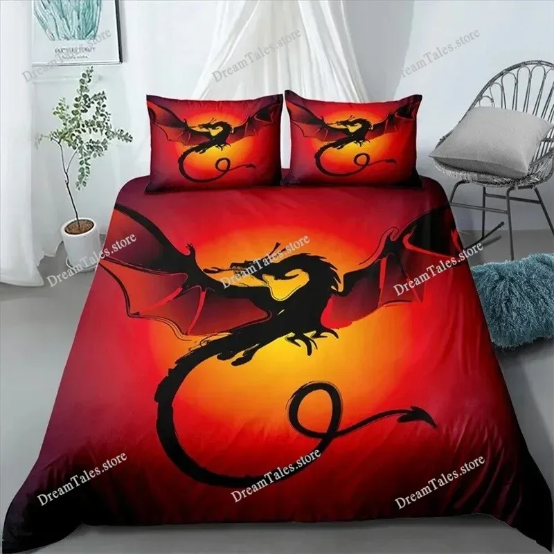 

Ancient Wild Animal Bedding Set Flying Dragon Duvet Cover Microfiber Gothic Theme Monster Comforter Cover For Children Boys Teen