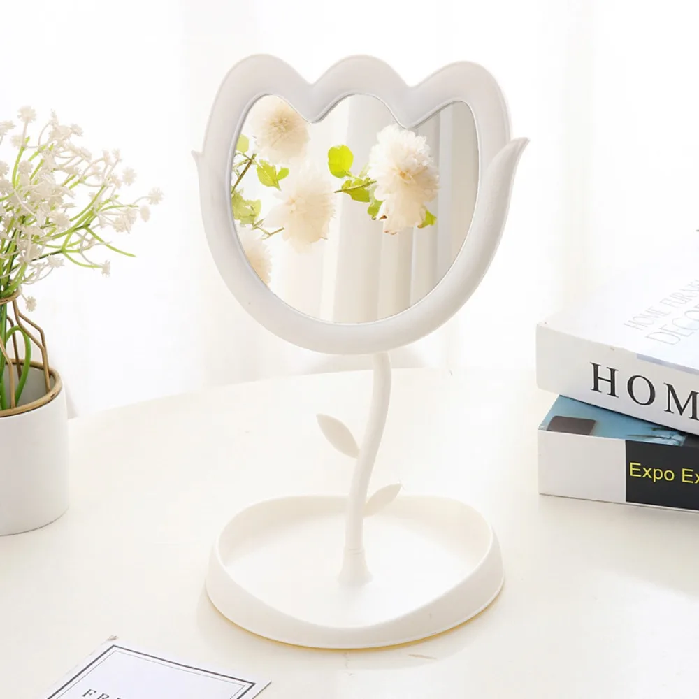 Niedlicher, tulpenförmiger Schminkspiegel, abnehmbarer, hochauflösender Desktop-Schminkspiegel, klassischer Blumentischspiegel, Schlafsaal