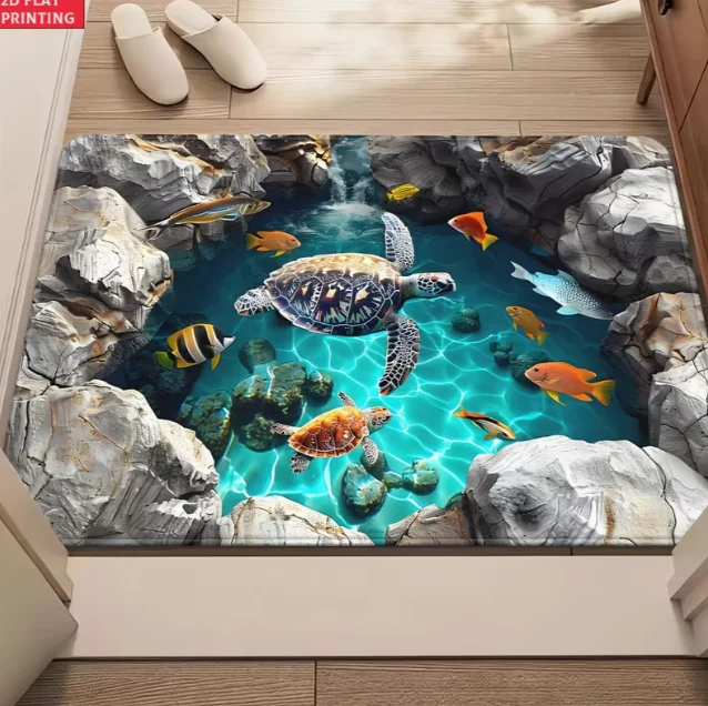 Turtle Door Mat Welcome Carpet Hawaiian Style Anti Slip Soft Comfortable Bedroom Living Room Dining Room Kitchen Entrance Mat