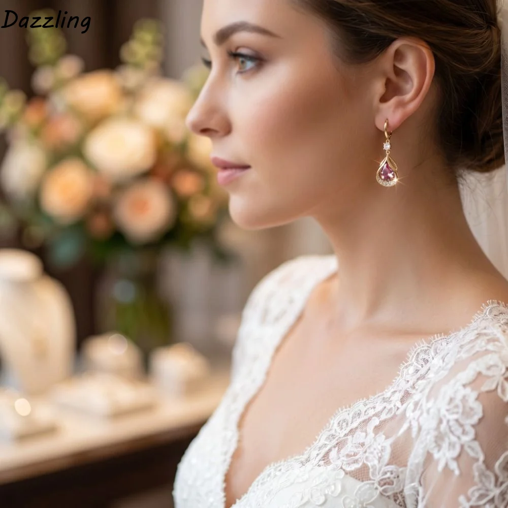 Crystal Rhinestone Dangle Earrings Women Jewelry Geometric Water Drop Earrings Delicate Luxury Cat Eye Stone Earrings Engagement