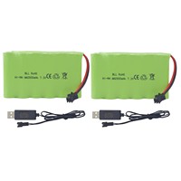 2PCS 7.2V 2800mAh AA Rechargeable Battery With SM-2P Plug + 2PCS USB For Huina 1550 550 RC Excavator,TR-211 RC Toy Battery