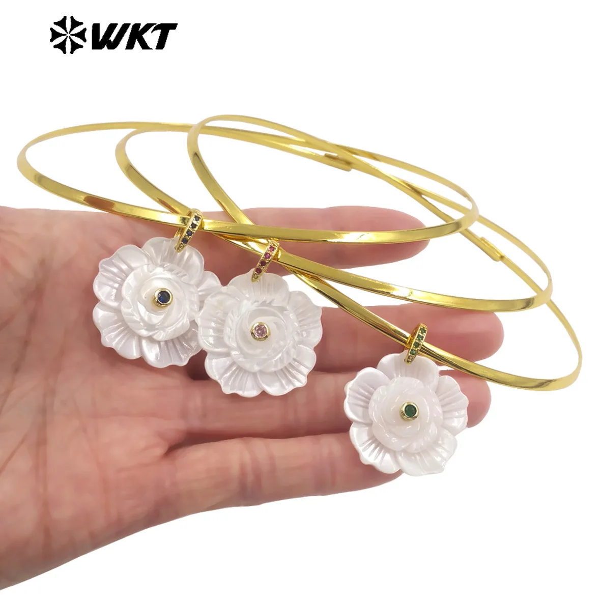 WT-JN382 WKT Natural Shell Pearl Flower Shape Five Styles 17inch Necklace With 18k Real Gold Plated  For Women Commuter Jewelry