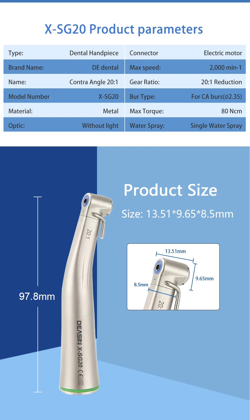 Contra Angle 1:1 1:5 20:1 1:4.2 Dental Handpiece Fiber Optic Low Speed High Speed X95L Style Dental Implant Equipment