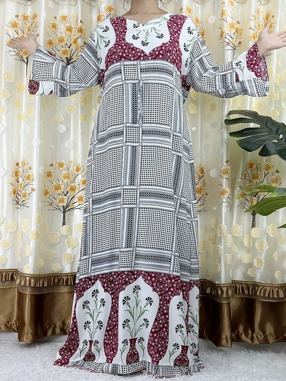 2022 novo estilo de manga longa africano dashiki floral impressão algodão abaya caftan elegante senhora verão maxi vestidos casuais