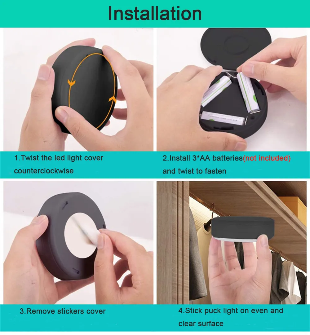 RGB LED Puck Nachtlichter Fernbedienung Dimmbare Unterbauleuchte Batteriebetriebene Kabellose Drucklampe Küche Schrank – Detail 6