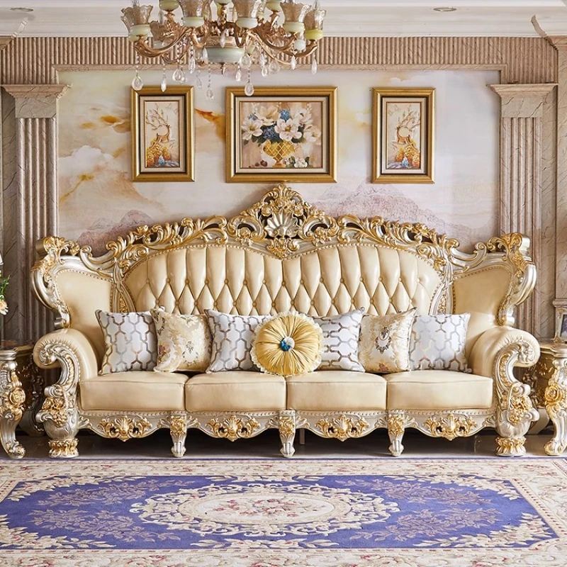 أريكة أنيقة لغرفة المعيشة أريكة جلد طبيعي خشب متين أريكة غرفة المعيشة صالة أنيقة أوروبا شقة أثاث غرفة Divano