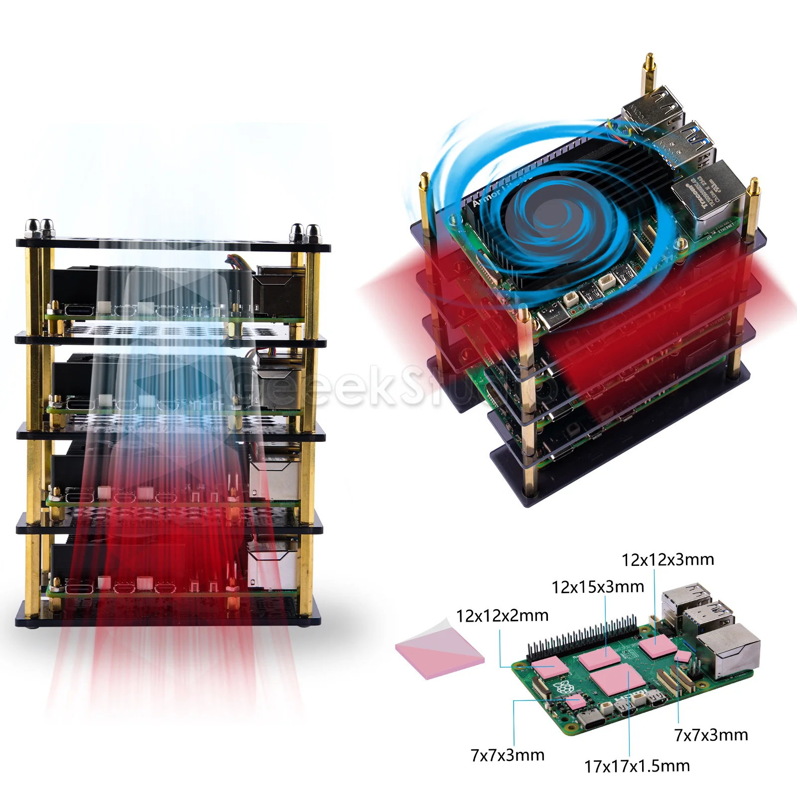 4 Layers Acrylic case with Armor Lite V5 heatsink for Raspberry Pi 5 Transparent or Brown Enlosure Shell