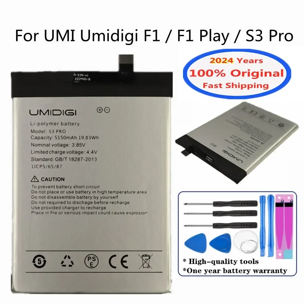 2024 Years High Quality 100% Original Battery for UMI Umidigi F1 / F1 Play / S3 Pro S3Pro F1Play 5150mAh Battery Bateria