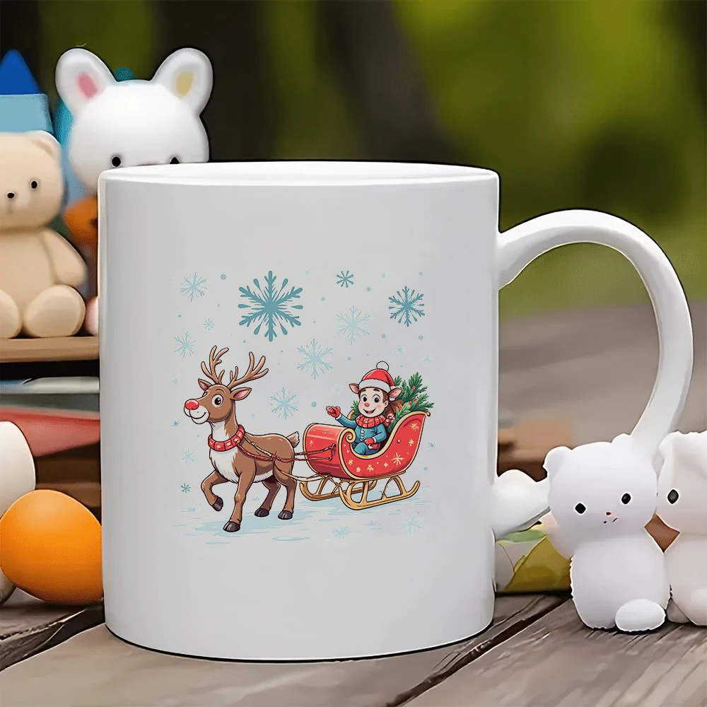 

11oz Cup + Christmas Reindeer Sled Illustration Cup Kids Water Cup Family Office Coffee Cup Essential Christmas Gift