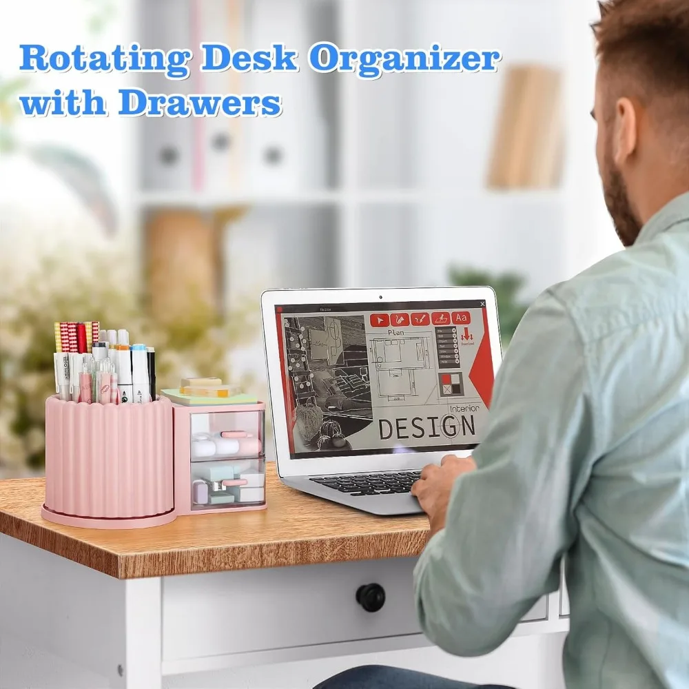 منظمات وملحقات مكتب المكتب الدوارة مع درجين، حامل قلم رصاص للمكتب، منظمات تخزين سطح المكتب
