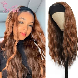 Pelucas con diadema sintética IPARTY, pelo marrón ombré ondulado Natural de 20 pulgadas con reflejos para mujeres negras, peluca diaria hecha a máquina