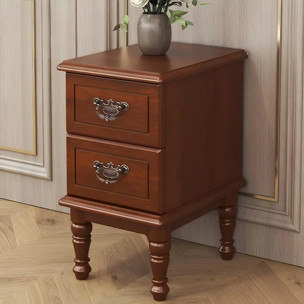 コンパクトなベッドルームナイトスタンド、デュアル引き出しコーヒーテーブル、ポータブルスナックスタンド、ベッドサイド収納テーブル、リビングルームサイドテーブル（ブラウン）