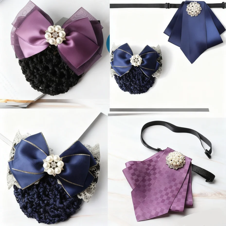 

Bow Tie Ladies Professional Collar Flower Bank Workwear Uniform Shirt Headpiece Set Accessories