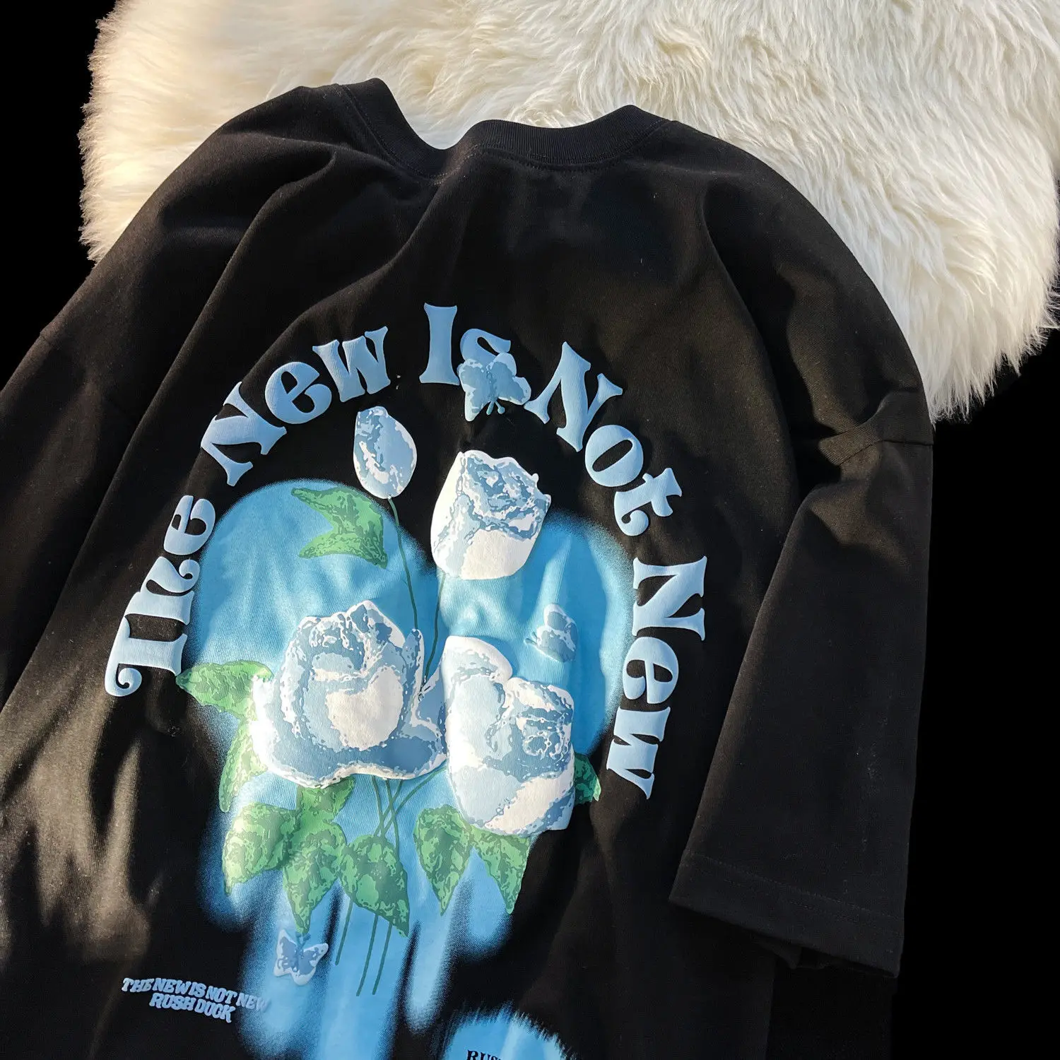 Rose T-shirt Women Tshirt Oversize Summer Short-sleeved Top Niche Design Trendy Ins Loose Unisex T Shirt Tops Womens Clothing