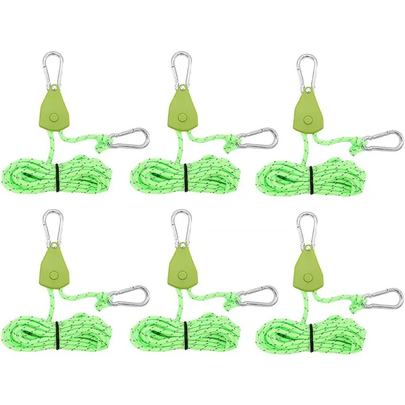 6Pcs Camping Rope Tent Adjustable Rope Fastener Fixed Buckle Pulley Tensioner Ratchet Hangers Lights Camping Awning Wind Rope