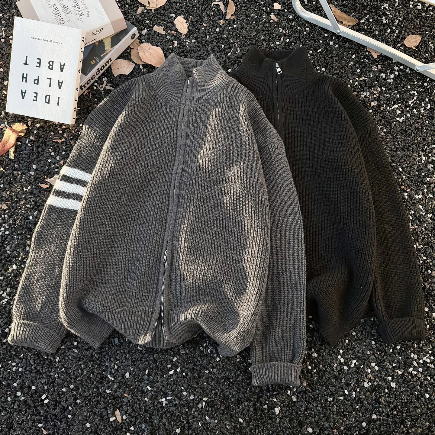 

Мужской вязаный кардиган на молнии с воротником-стойкой, осенне-зимний, в корейском стиле, простой, премиум-класса, с длинными рукавами