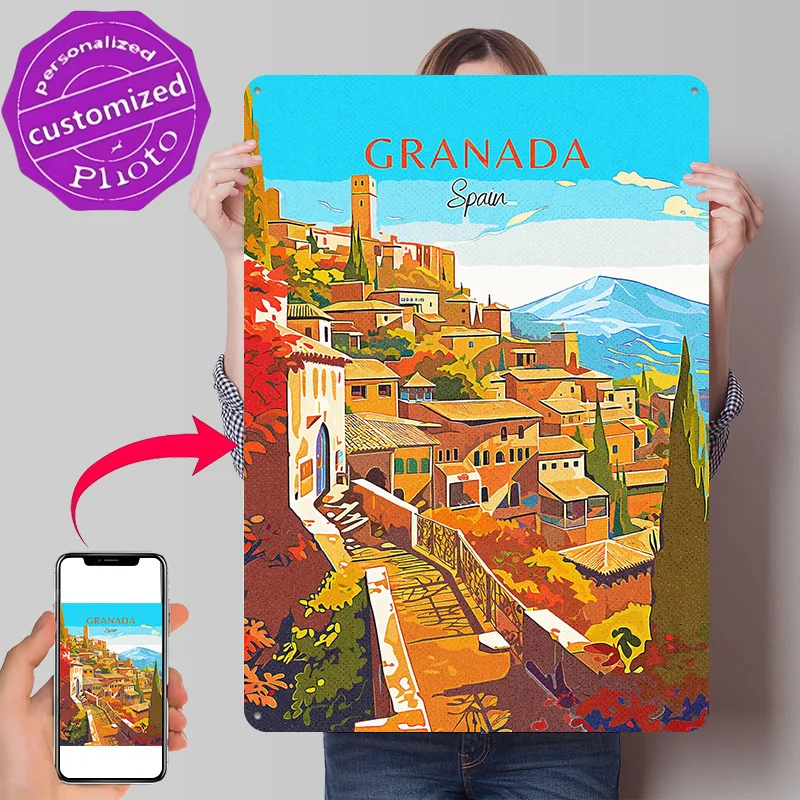 Spain Granada Travel Metal Poster Perfect Gift for Fans Lovers Personalized Wall Art Metal Sign for Decor Room Bar Accessories