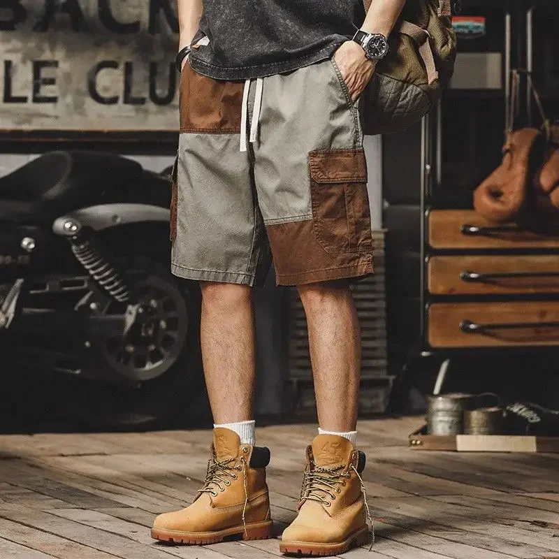 Mens Cargo Shorts with Draw String Multi Pocket Short Pants for Men Oversize Spliced Big Size Vintage Hevy Whate Comfortable