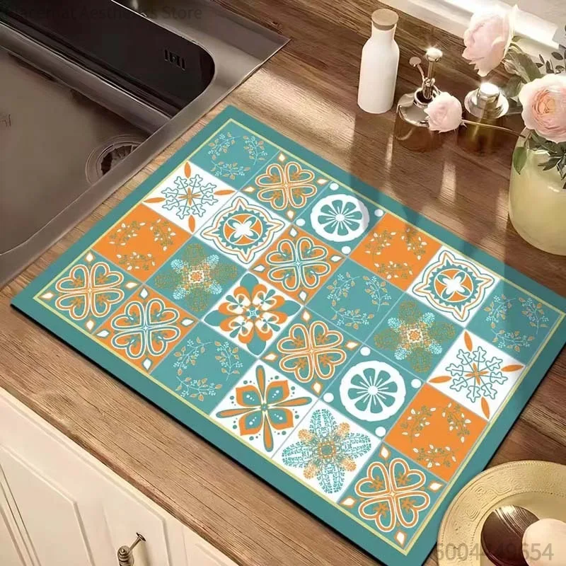 Drain Pad Decoration Mat for Drying Dishes Mat for Kitchen Absorbent Dish Mat Absorbent Dish Drying Mat Kitchen Carpet Supplies