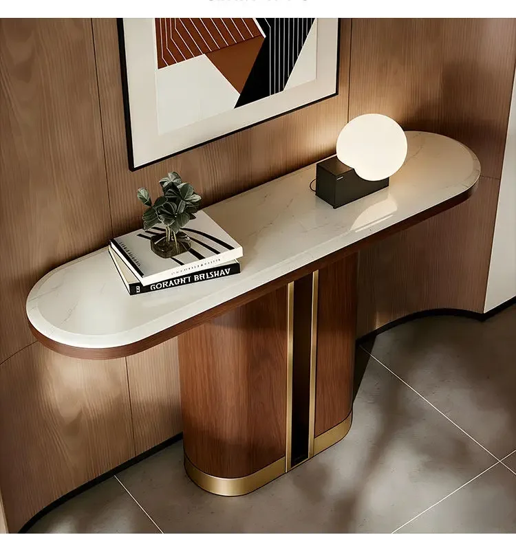 light luxury natural marble entryway solid wood black walnut color with a vintage vibe