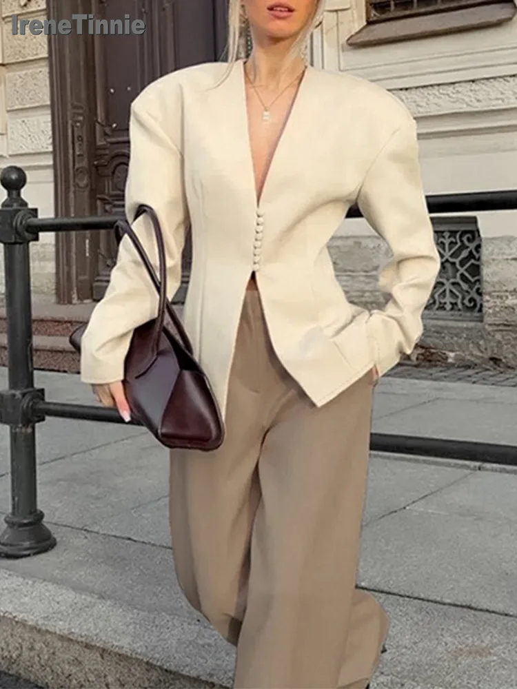 

IRENE TINNIE однотонная туника Baiscs с разрезом, женская куртка с v-образным вырезом и длинными рукавами, лоскутное пальто на пуговицах, минималистичное тонкое пальто, женская одежда