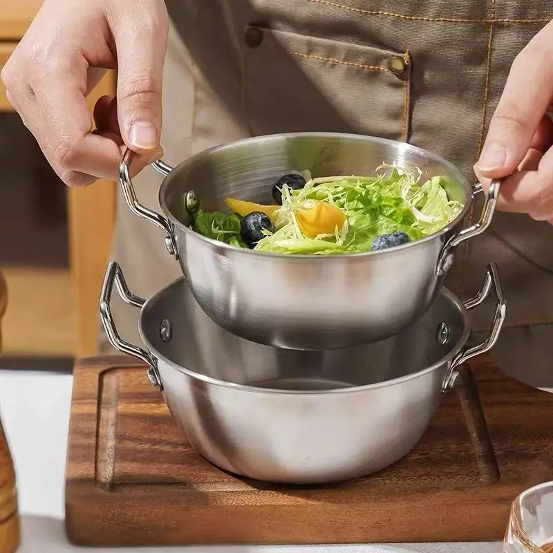 Thickened Stainless Steel Noodle Bowl Cute Bear Lid Double Heatproof Handles Large Capacity For Dorm Kitchen Daily Use