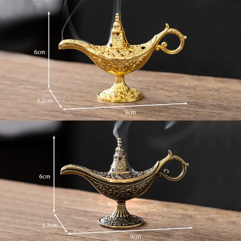 Durable Antique Style Incense Burner Air Purification Metal Aroma Furnace Gifts Wishing Aladdin Lamp Home Decor