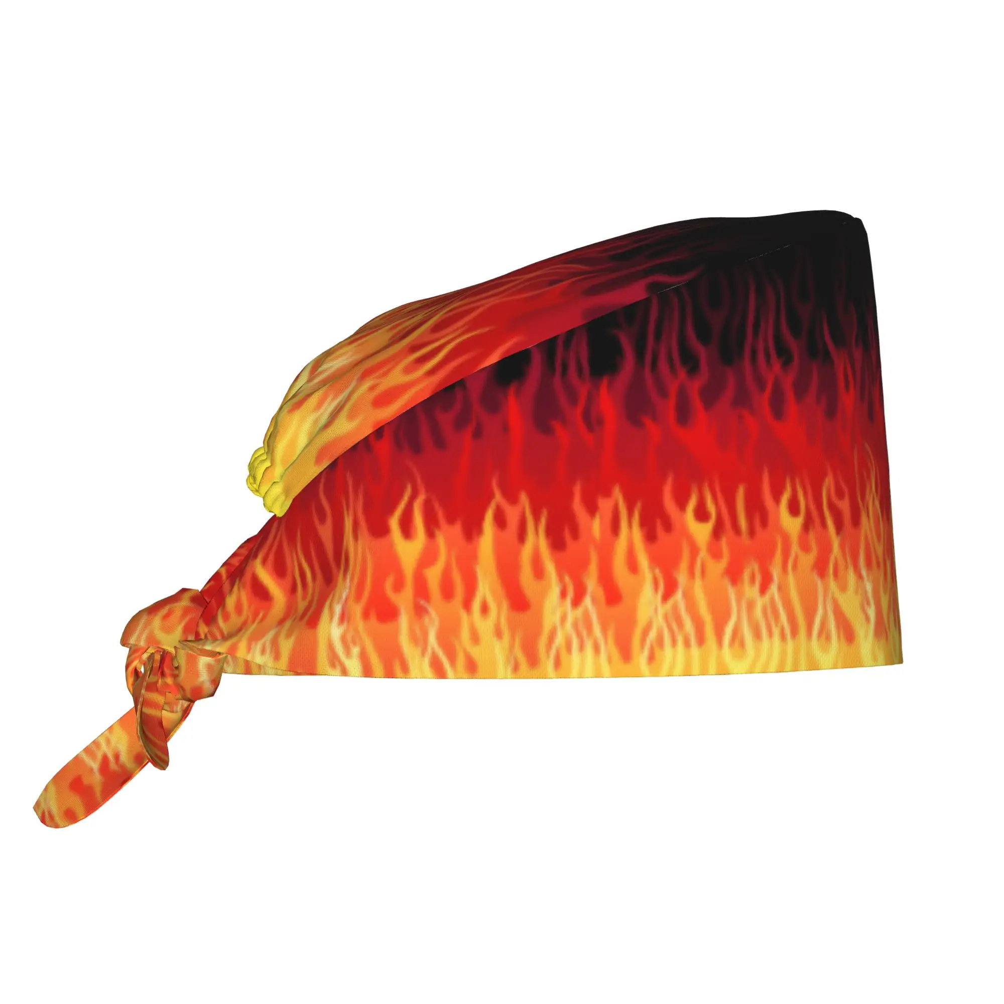 Custom Adjustable Red Burning Fire Racing Flames Working Hat Women Men  Surgical Hat Scrub Nursing Doctor Surgeon Cap for Chef