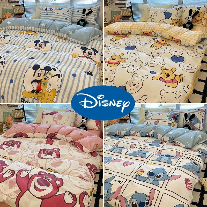 Disney Mickey Lotso monster stitch 3/4pcs Bedding Set Children Cartoon bedding Sheet Quilt Cover Student Dormitory Bedding Set