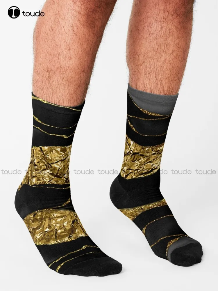 Black Faux Marble And Gold Faux Metal Texture  Socks Socks Womens Personalized Custom Unisex Adult Teen Youth Socks Harajuku Art