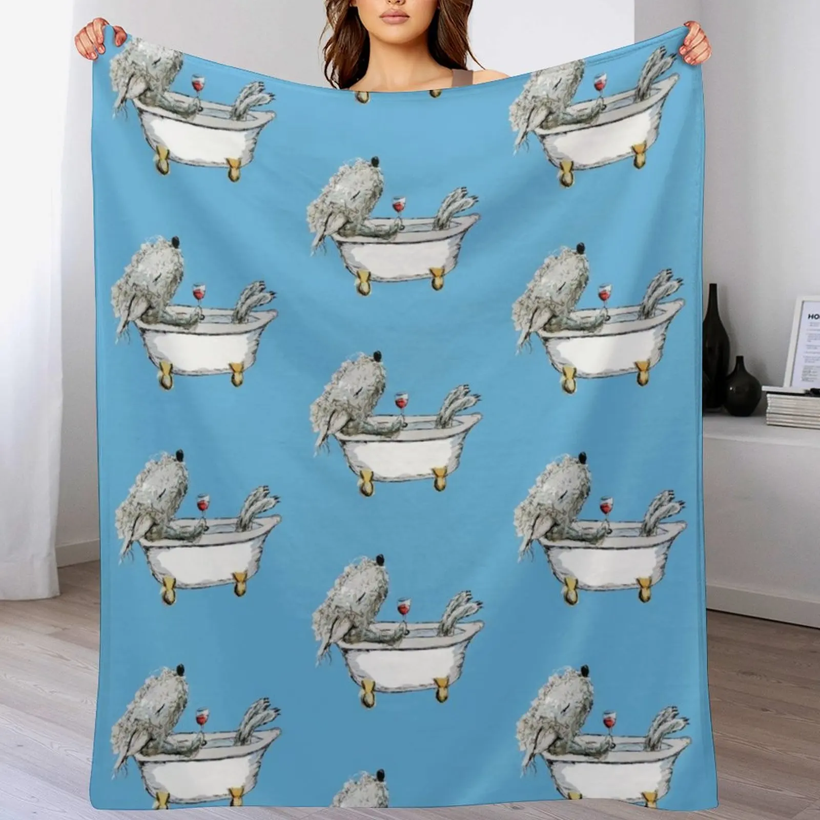 

Bedlington Terrier Dog in a Bathtub Throw Blanket Fashion Sofas halloween Flannels Blankets