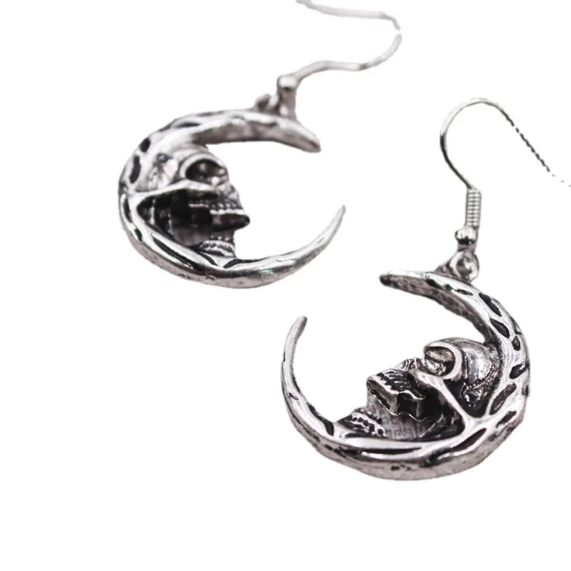Moon Skull Dangle Earrings for Women Gothic Dark Vintage Personality Trend Earing Ear Hook Goth Jewelry VGE197 image 6