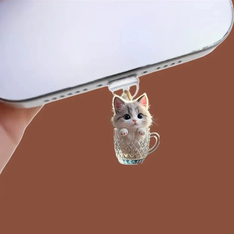 Cute 2D Cat Phone Anti Dust Cap Charge Port Plug For Phone Type C Dust Protection Stopper Accessorie