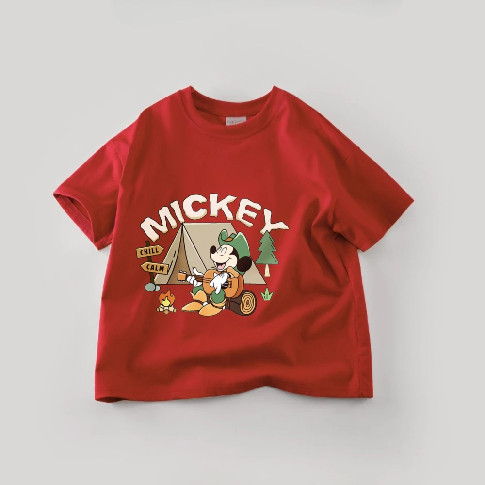ديزني ميكي الكرتون تي شيرت ملابس الأطفال الصيف بلون بسيط الاطفال قصيرة الأكمام بلايز تيز طفل زي تي شيرت