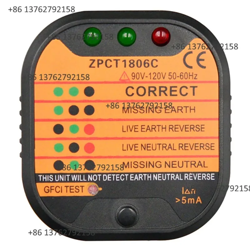 Portable Circuit Breaker Ground Tester LED Light Indicator Outlet Socket Trip Current Electrical Safety Inspection Test