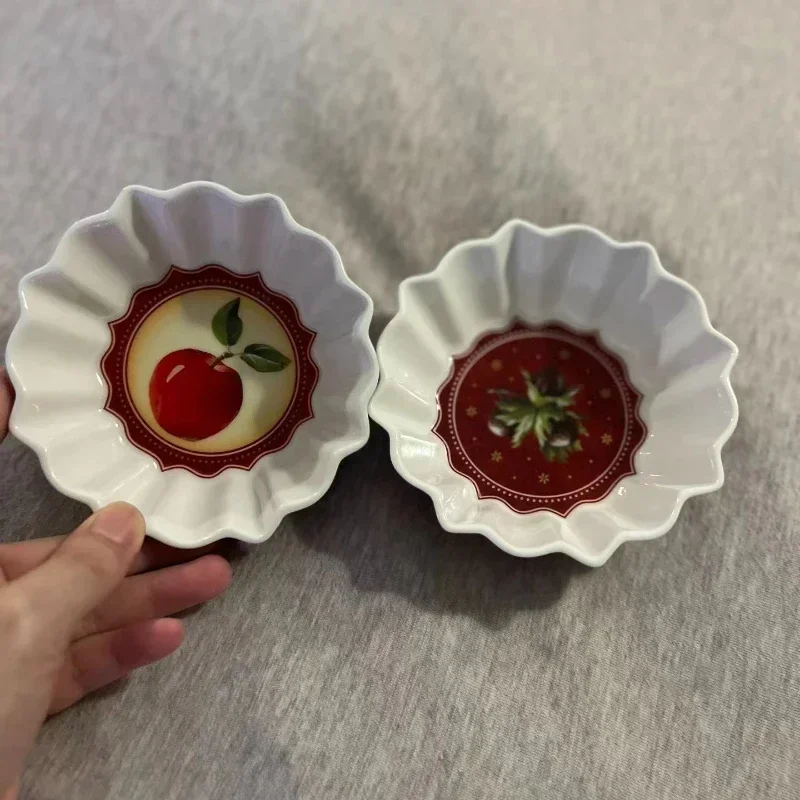 Rotes Weihnachts keramik geschirr, rot-weiße Weihnachtsmuster-Keramik platten, hand gestempeltes Feiertags design