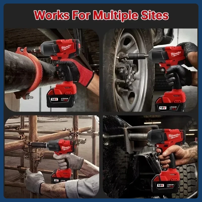 ประแจไฟฟ้าไร้สาย Milwaukee 1300NM แรงบิดสูง ประแจกระแทกไร้แปรงถ่าน สำหรับซ่อมรถยนต์ รถบรรทุก เครื่องมือไฟฟ้า ใช้กับแบตเตอรี่ 18V