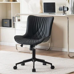 Silla de escritorio sin brazos con ruedas para oficina en casa, silla de trabajo para computadora, silla de tocador acolchada de piel sintética moderna